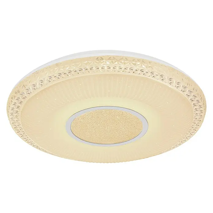 Globo LED-Deckenleuchte rund Klemens - 40 W, Ø x H: 500 mm x 9 cm, Chrom - Eine elegante LED-Deckenleuchte mit dekorativem Muster und warmem Licht, ideal für moderne Wohnräume.