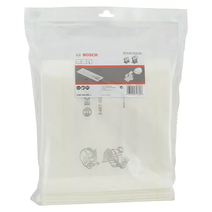 Bosch Vliesfiltertüten - 5 Stk., Passend für: Bosch Professional Nass-Trockensauger GAS 35 M & L (SFC+/AFC) - Eine Packung Bosch Staubsaugerbeutel, ideal für effizientes und hygienisches Staubsaugen. Passend für verschiedene Bosch Staubsaugermodelle.