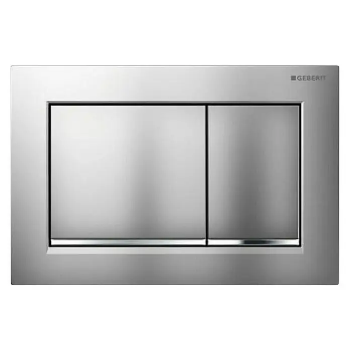Geberit Betätigungsplatte Omega 30 - 115080JQ1 - Chrom matt, 2-Mengen-Spülung - Eine elegante Geberit Betätigungsplatte aus gebürstetem Edelstahl für eine moderne Badgestaltung.