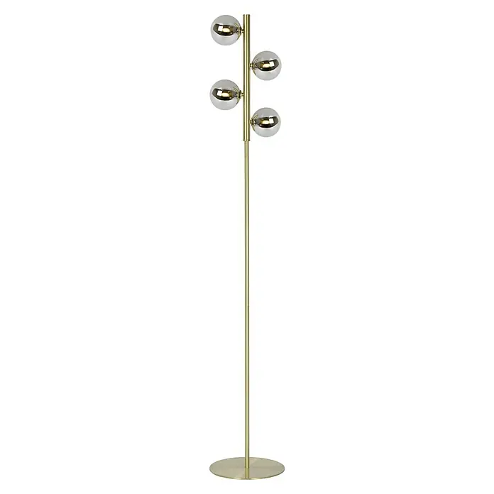 Lucide Tycho Stehleuchte - Höhe: 154 cm, Gold - Stehleuchte mit goldenem Gestell und vier kugelförmigen Lampenschirmen, die ein warmes Licht verbreiten. Stilvolle Beleuchtung für Wohnräume.