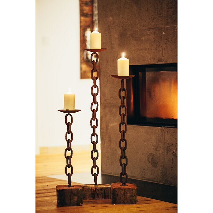 Ferrum Art x | BAUHAUS gerade Kerzenständer x (B cm, 14 H: Stahl, Design 80 Candle Edelrost) Chain