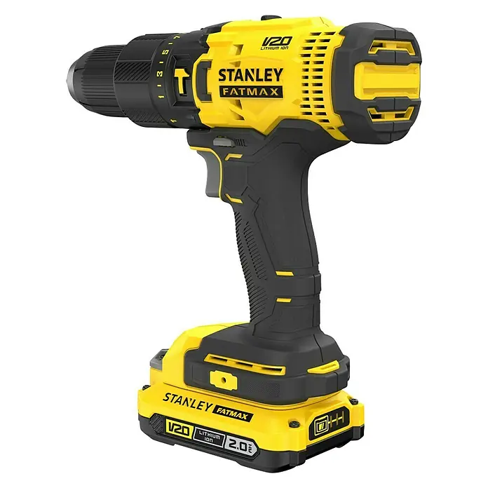 Stanley Fatmax V20 Taladro atornillador percutor de batería SFMCD711D2F-QW -  - Taladro atornillador inalámbrico Stanley Fatmax V20, ideal para tareas de perforación y atornillado. Diseño robusto para alto rendimiento y durabilidad.