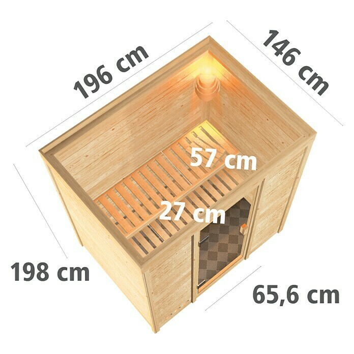 Karibu Massivholzsauna Sonja (Ohne Ofen, Massivholztür, Ohne Dachkranz, L x B x H: 196 x 146 x 192 cm) | BAUHAUS