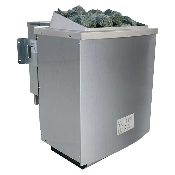 Karibu Elementsauna Nybro - L x B x H: 196 x 231 x 198 cm, Mit 9 kW Bio-Ofen mit externer Steuerung - Saunasteinofen aus Edelstahl mit Steinen gefüllt, für ein authentisches Saunaerlebnis.