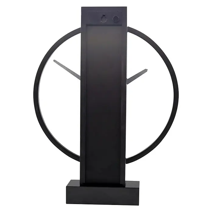 Wanduhr Carl - 27 x 34 cm, Schwarz/Silber - Moderne schwarze Deko-Skulptur mit Kreis und geraden Linien, ideal als stilvolles Wohnaccessoire für moderne Einrichtungen.