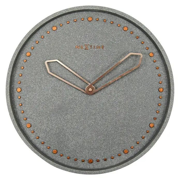 Wanduhr Cross - Durchmesser: 35 cm, Grau/Rosé - Eine graue NEXTIME Wanduhr mit kupferfarbenen Akzenten und Zeigern, die ein stilvolles Design für Ihr Zuhause bietet.