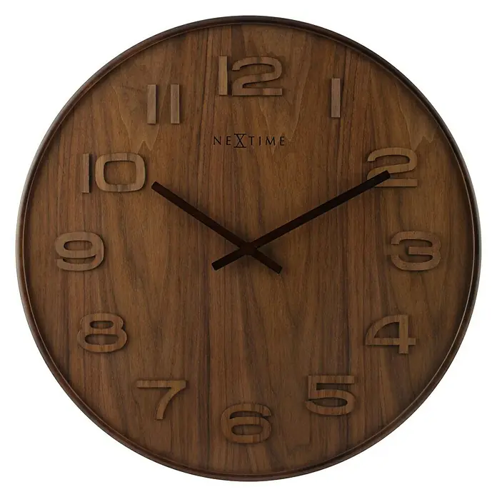 Wanduhr Wood - Durchmesser: 35 cm, Braun - Eine stilvolle Nextime-Wanduhr aus Holz, die mit ihrem natürlichen Design und den gut lesbaren Ziffern überzeugt. Perfekt für jedes Zuhause.