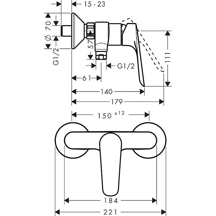 Hansgrohe Logis E BrausearmaturChrom, Glänzend Sketch