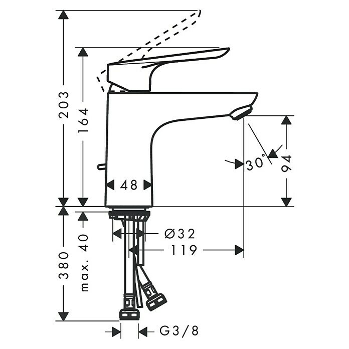 Hansgrohe Logis E Waschtischarmatur 100Höhe: 16,4 cm, Chrom, Glänzend Sketch