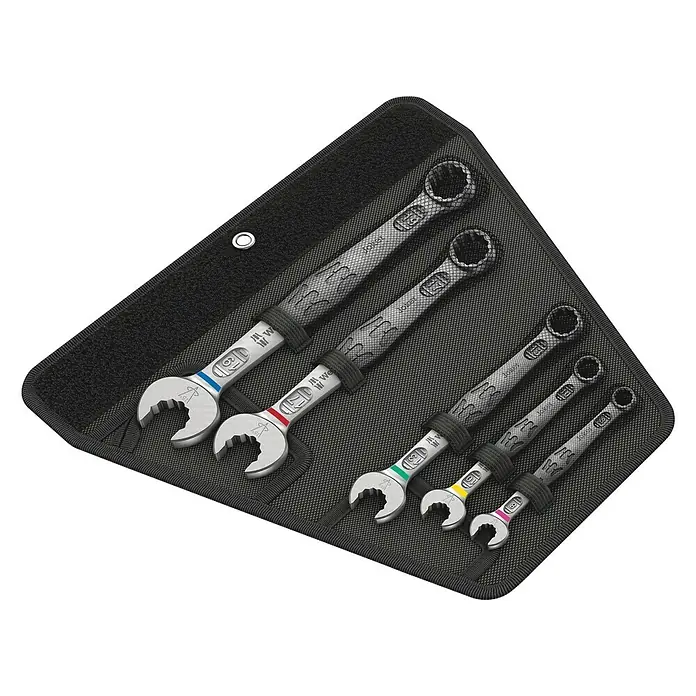 Wera Joker Ringmaulschlüssel-Satz 6003 - Schlüsselweite: 8 mm - 19 mm - Wera Joker Maulschlüssel-Satz in einer schwarzen Werkzeugtasche. Das Set besteht aus verschiedenen Größen und ist farblich markiert.