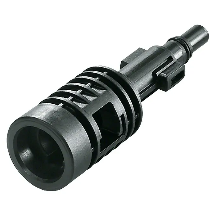 Bosch Adaptador - Plástico, Específico para: Hidrolimpiadora de alta presión Bosch - Adaptador negro para hidrolimpiadora con diseño estriado, facilitando la conexión de accesorios.
