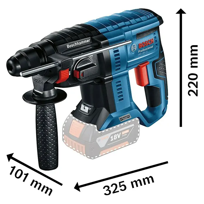 Bosch Professional AMPShare 18V Martillo combinado de batería GBH 18V-21 - 18 V, 2 baterías, 4 Ah, 2 J, Maletín incluido - Martillo rotativo inalámbrico Boschhammer GBR 18V-21 con cuerpo azul y mango negro, perfecto para profesionales.