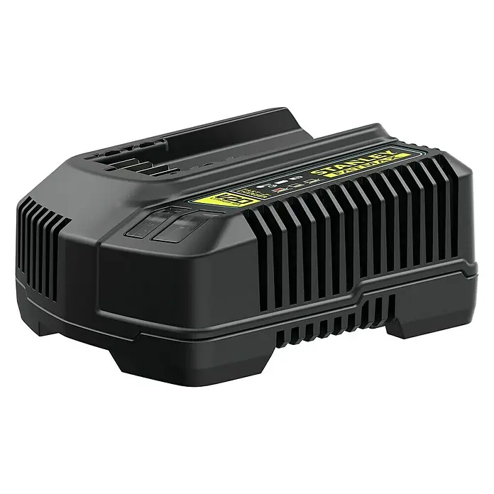 Stanley FatMax Batterie-Ladegerät SFMCB14-QW - 18 V - Abbildung eines STANLEY FATMAX-Akkuladegeräts, das für seine Schnellladefähigkeiten entwickelt wurde. Ideal, um Werkzeuge mit Strom zu versorgen.