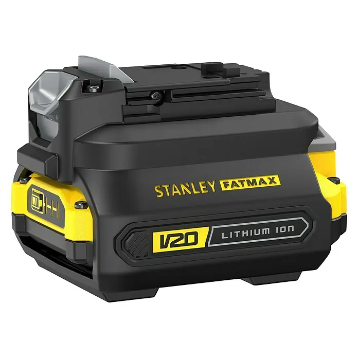 Stanley FatMax Adaptador para cargador V20 - Específico para: Baterías Stanley Fatmax, 18 V, 1,5 Ah - 2 Ah - Batería de iones de litio Stanley Fatmax V20 para herramientas inalámbricas, robusta y duradera para proyectos exigentes.