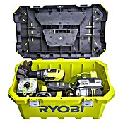 Ryobi ONE+ Taladro atornillador percutor de batería R18PD3-242VTA55 con Kit 55 piezas y aspirador (18 V, 2 baterías, 2 - 4 Ah, 500 r.p.m. - 1.800 r.p.m.)
