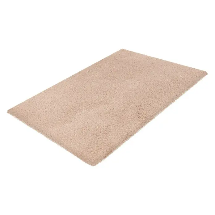 Badteppich Happy - 40 x 60 cm, Taupe, 100% Polyester - Aufnahme eines rechteckigen, weichen und flauschigen Teppichs in sanftem Beigeton, der Wärme und Komfort ausstrahlt.