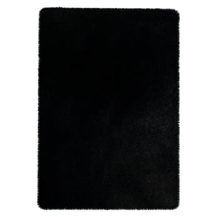 Badteppich Happy - 60 x 40 cm, Naturmaterialien, Schwarz - Schwarzer, rechteckiger, zotteliger Teppich, ideal für zusätzlichen Komfort und Wärme in jedem Raum.