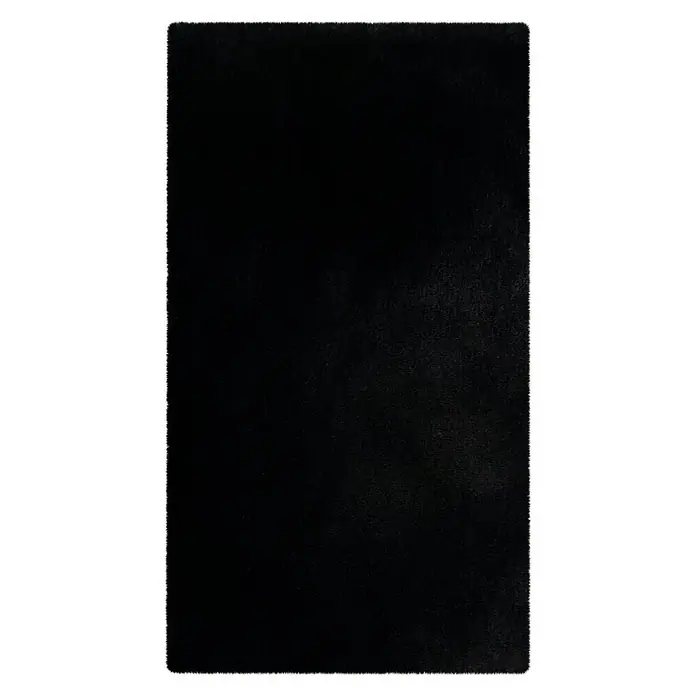 Badteppich Happy - 50 x 90 cm, Schwarz, 100% Polyester - Schwarzer, rechteckiger Teppich mit flauschiger Textur. Das elegante Design macht ihn zu einer stilvollen Ergänzung für jeden Raum.