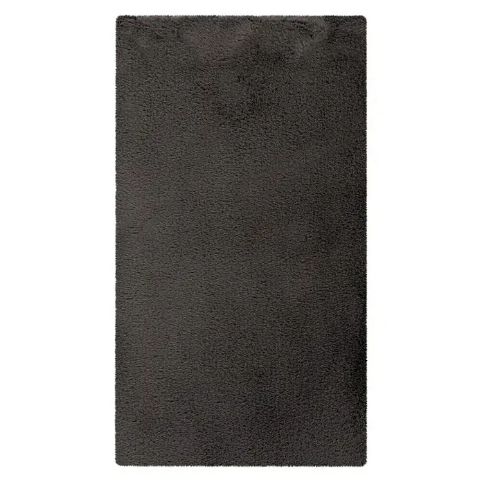 Badteppich Happy - 50 x 90 cm, Grau, 100% Polyester - Nahaufnahme eines dunkelgrauen, rechteckigen Teppichs mit langem, weichem Flor. Der Teppich liegt flach und füllt den Rahmen.