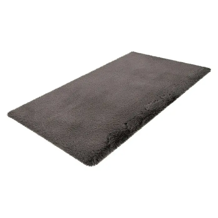 Badteppich Happy - 50 x 90 cm, Grau, 100% Polyester - Ein grauer, flauschiger Teppich, der Wärme und Komfort ausstrahlt, ideal für jeden Raum. Er lädt zum Verweilen und Entspannen ein.