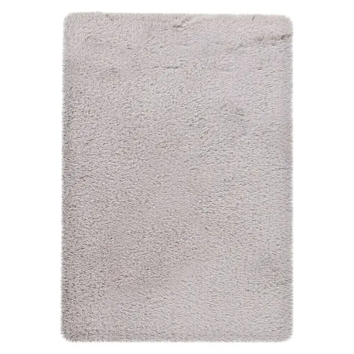 Badteppich Happy - 40 x 60 cm, Silber, 100% Polyester - Rechteckiger, lilafarbener, flauschiger Teppich mit weicher Textur. Ideal für Wohn- und Schlafzimmer, um Wärme und Komfort zu bieten.