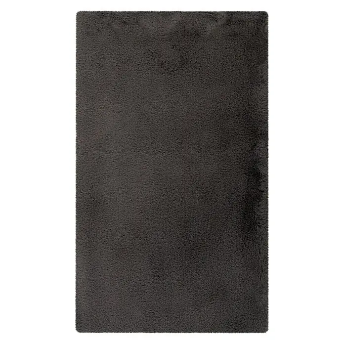 Badteppich Happy - 67 x 110 cm, Grau, 100% Polyester - Ein rechteckiger, flauschiger, dunkelgrauer Teppich mit weicher Textur für zusätzlichen Komfort und Wärme in jedem Raum.