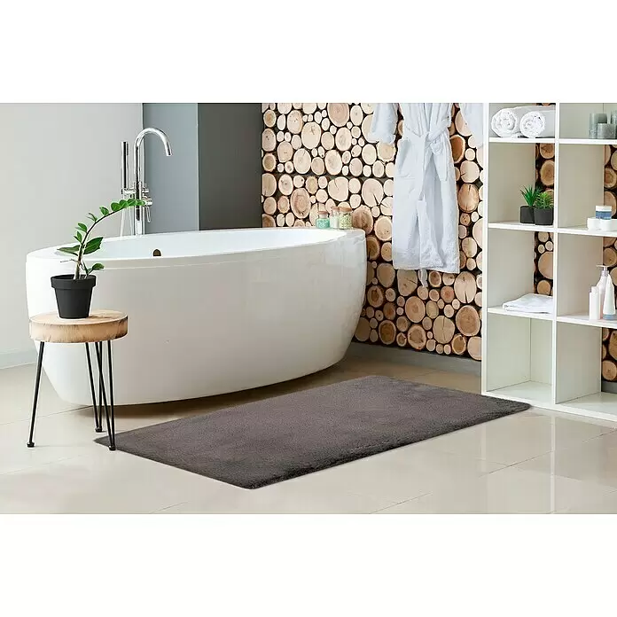 Badteppich Happy - 67 x 110 cm, Grau, 100% Polyester - Stimmungsaufnahme