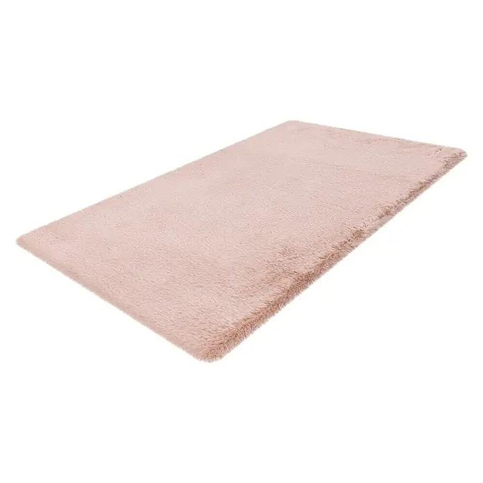 Badteppich Happy - 67 x 110 cm, Rosa, 100% Polyester - Ein rechteckiger, rosafarbener, weicher Teppich, perfekt für zusätzlichen Komfort und Wärme in jedem Raum. Flauschige Textur und zarte Farbe.