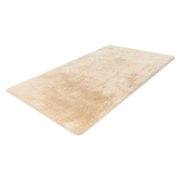 Badteppich Happy - 67 x 110 cm, Beige, 100% Polyester - Beiger, rechteckiger Teppich mit weicher Oberfläche. Der Teppich hat eine einladende Textur und ist ideal für gemütliche Wohnräume.