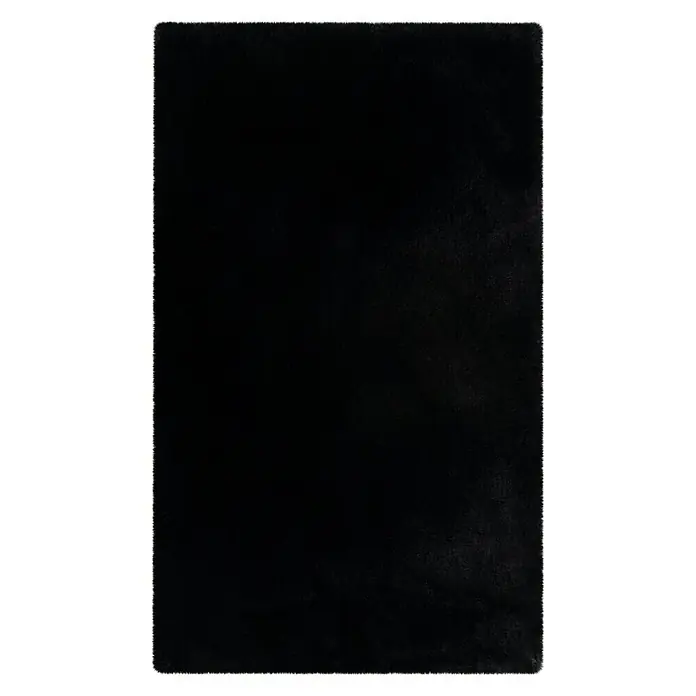 Badteppich Happy - 67 x 110 cm, Schwarz, 100% Polyester - Schwarzer, rechteckiger Teppich mit weicher Oberfläche. Ideal für Wohnzimmer oder Schlafzimmer, um Wärme und Komfort zu schaffen.