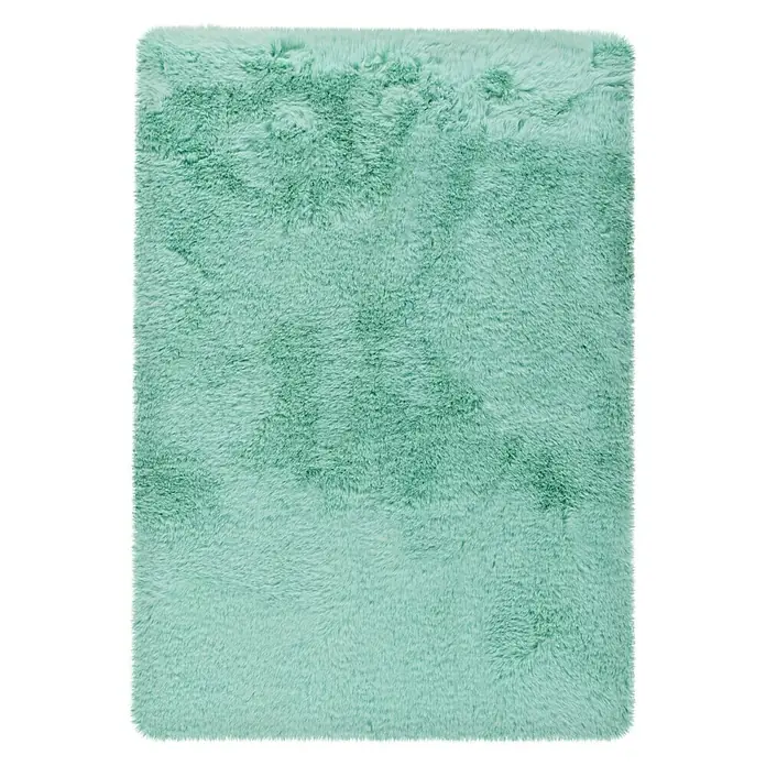 Badteppich Happy - 40 x 60 cm, Mint, 100% Polyester - Ein rechteckiger, mintgrüner, hochfloriger Teppich mit einem weichen, zotteligen Aussehen, perfekt für zusätzliche Wärme und Komfort.