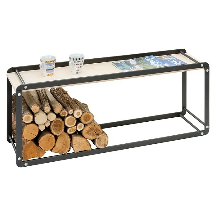 Holzregal Ike - L x B x H: 44,5 x 29,4 x 115 cm, Stahl, Schwarz - Holzregal mit Brennholz, Zeitschriften und Kaffeetassen. Das Regal ist eine praktische und stilvolle Ergänzung für jeden Raum.