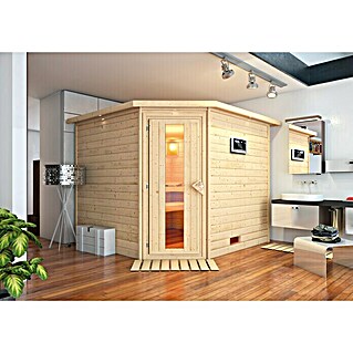 Karibu Massivholzsauna Leona (L x B x H: 245 x 259 x 202 cm, Massivholz, 9 kW Bio-Saunaofen mit multifunktionaler Steuerung)