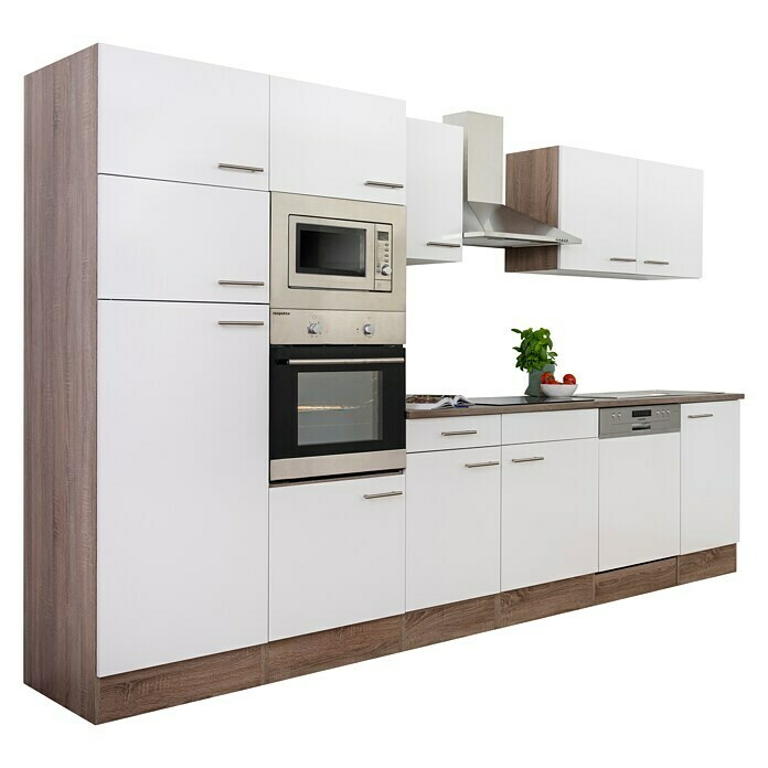 Respekta Küchenzeile KB340EYWMIGKE (Breite: 340 cm, Mit Elektrogeräten, Weiß Seidenglanz)