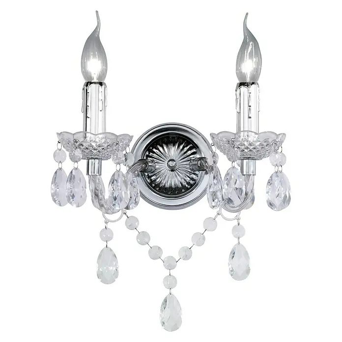 Trio Lighting Aplique de pared Clear - 40 W, L x An x Al: 18,5 x 26,5 x 34 cm, Transparente, E14 - Elegante aplique de pared con dos brazos y adornos de cristal. La lámpara añade un toque agradable a cualquier habitación con su diseño.