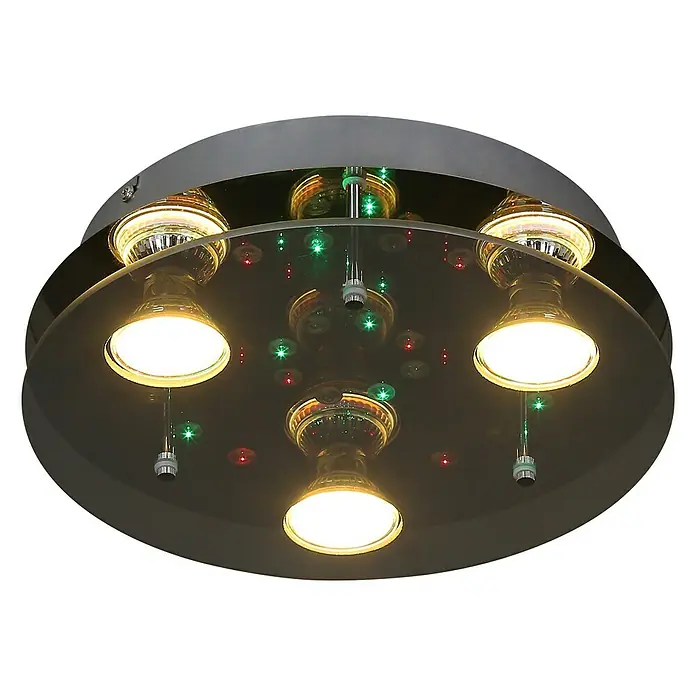 Tween Light Plafón LED redondo Susa - Negro - Lámpara de techo con cuatro focos y detalles LED de colores, que crea un ambiente de iluminación moderno y atmosférico.