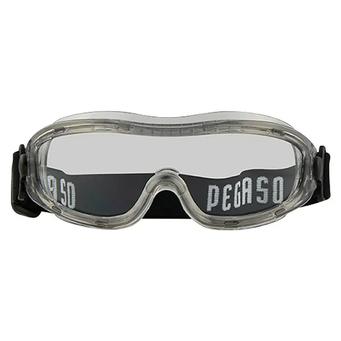 Gafas de seguridad LITE 20 - Transparente, Cinta de sujeción ancha - Gafas de seguridad transparentes con cinta negra e inscripción "Pegaso". Protección ocular esencial para diversas aplicaciones.