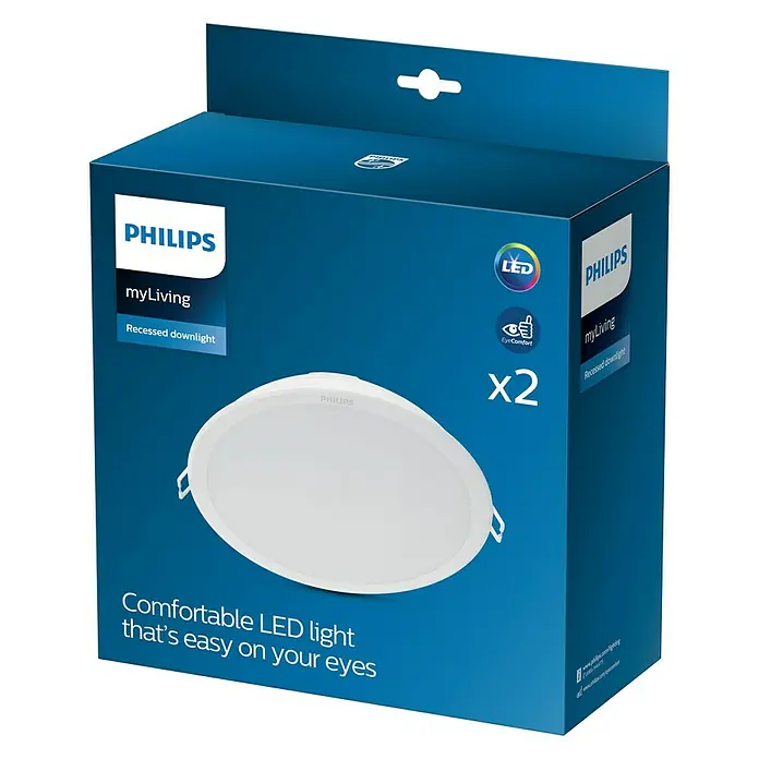 Philips Set de focos LED empotrables Meson - 2 ud., 48 W, Ø x Al: 21,5 x 4,7 cm, Blanco neutro - El downlight empotrable Philips MyLiving en un paquete doble ofrece una luz LED cómoda que es suave para los ojos.