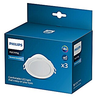 Philips Set de focos LED empotrables Meson (3 ud., 16,5 W, Ø x Al: 9 x 4,55 cm, Blanco neutro)