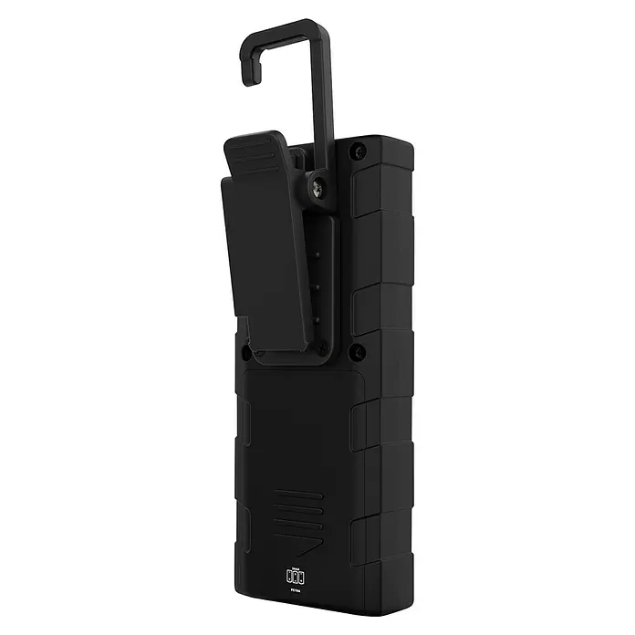 Nebo Tools Linterna Tino - 3 x 5 x 10 cm, 300 lm - Esta imagen muestra la parte posterior de una luz de inspección negra, con un clip y un gancho para una fácil fijación.