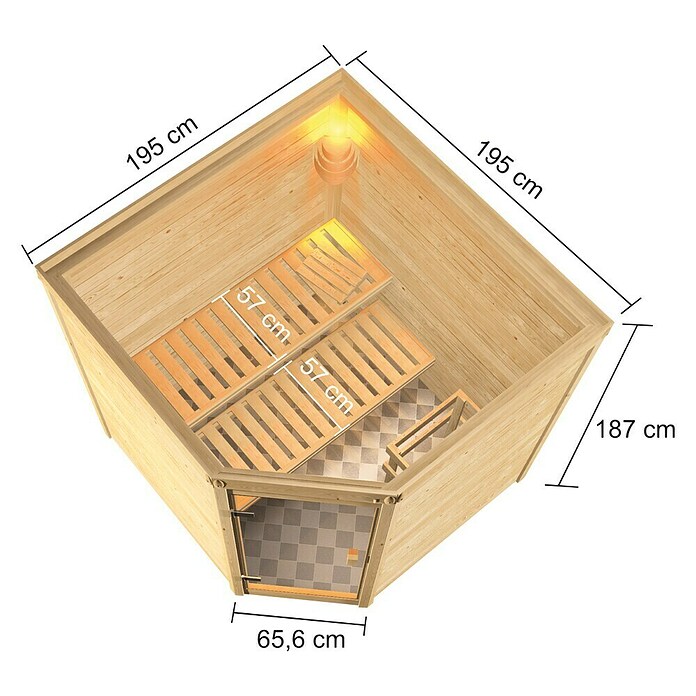 Karibu Saunahaus Tees (9 kW Saunaofen mit integrierter Steuerung, L x B x H: 195 x 196 x 187 cm) | BAUHAUS