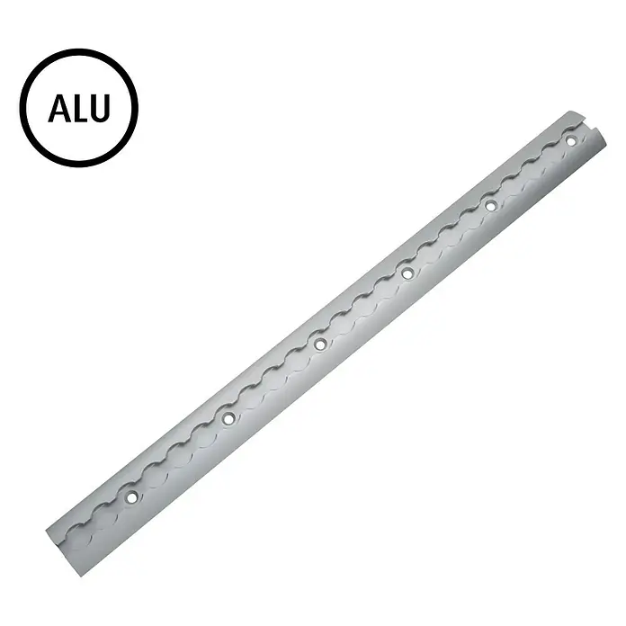 Conacord Zurrschiene - Länge: 60 cm - Produktbild einer Aluminium-Profilschiene. Das silberfarbene Produkt wird auf einem schwarzen Hintergrund präsentiert.