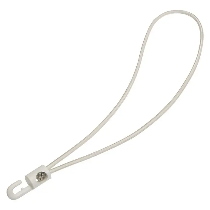 Conacord Spannseil - Länge: 30 cm, 2 Stk. - Ein weißer, elastischer Schnurverschluss mit Hakenende, ideal für vielfältige Anwendungen, präsentiert auf schwarzem Hintergrund.