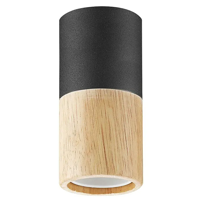 Home Sweet Home Lampenfassung - E27, Schwarz, Höhe: 10,5 cm - Stilvolle Deckenleuchte mit schwarzem Zylinder und Holzelement. Perfekt für moderne Innenräume und stimmungsvolle Beleuchtung.