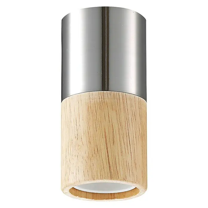 Home Sweet Home Lampenfassung - E27, Stahl, Höhe: 10,5 cm - Stylische Lampe mit einem oberen Teil aus gebürstetem Metall und einem unteren Teil aus hellem Holz für eine moderne Beleuchtung.