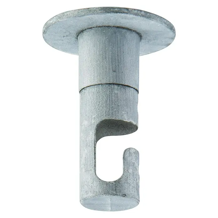 Home Sweet Home Deckenhaken - Beton, Ø x H: 3,5 x 5 cm - Nahaufnahme eines grauen Deckenhaken-Clips mit einem kreisförmigen Kopf und einem hakenförmigen Ende.