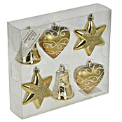 Christbaumschmuck (Gold, Kunststoff, Herz, 6 Stk.)