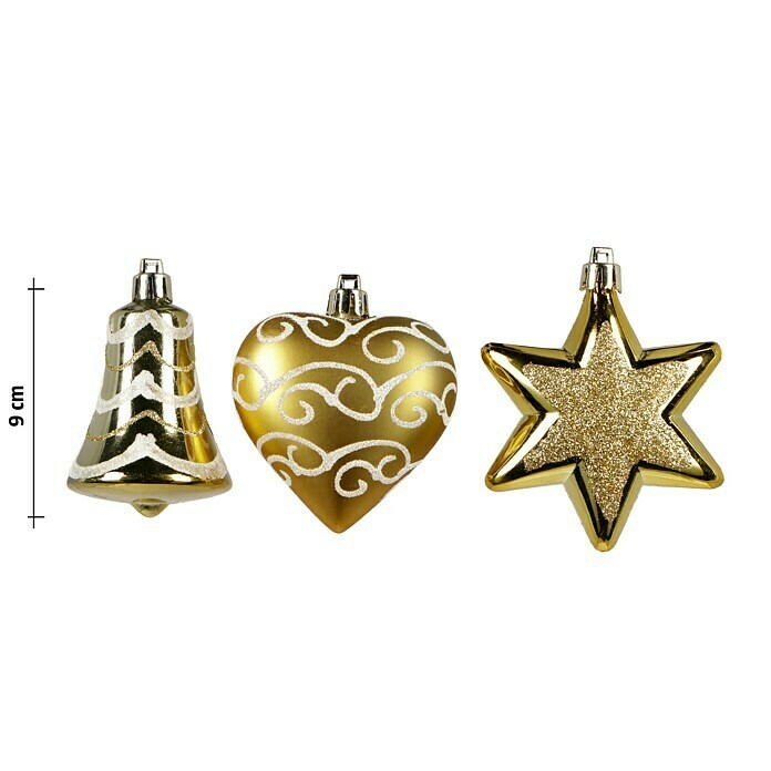 Christbaumschmuck (Gold, Kunststoff, Herz, 6 Stk.)