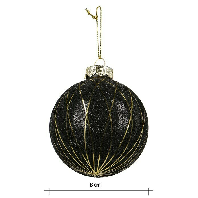 Christbaumkugel (Schwarz, Glas, Durchmesser: 8 cm)