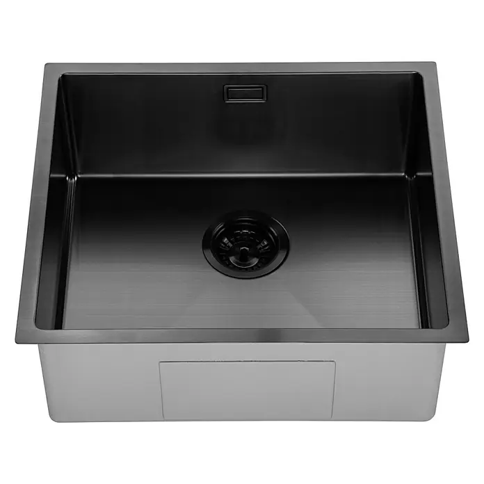 Fregadero encastrable Venus - 44 x 54 cm, Acero inoxidable, Antracita, Brillante - Fregadero negro de acero inoxidable con un diseño minimalista y un orificio de desagüe central, un accesorio moderno para cualquier cocina.
